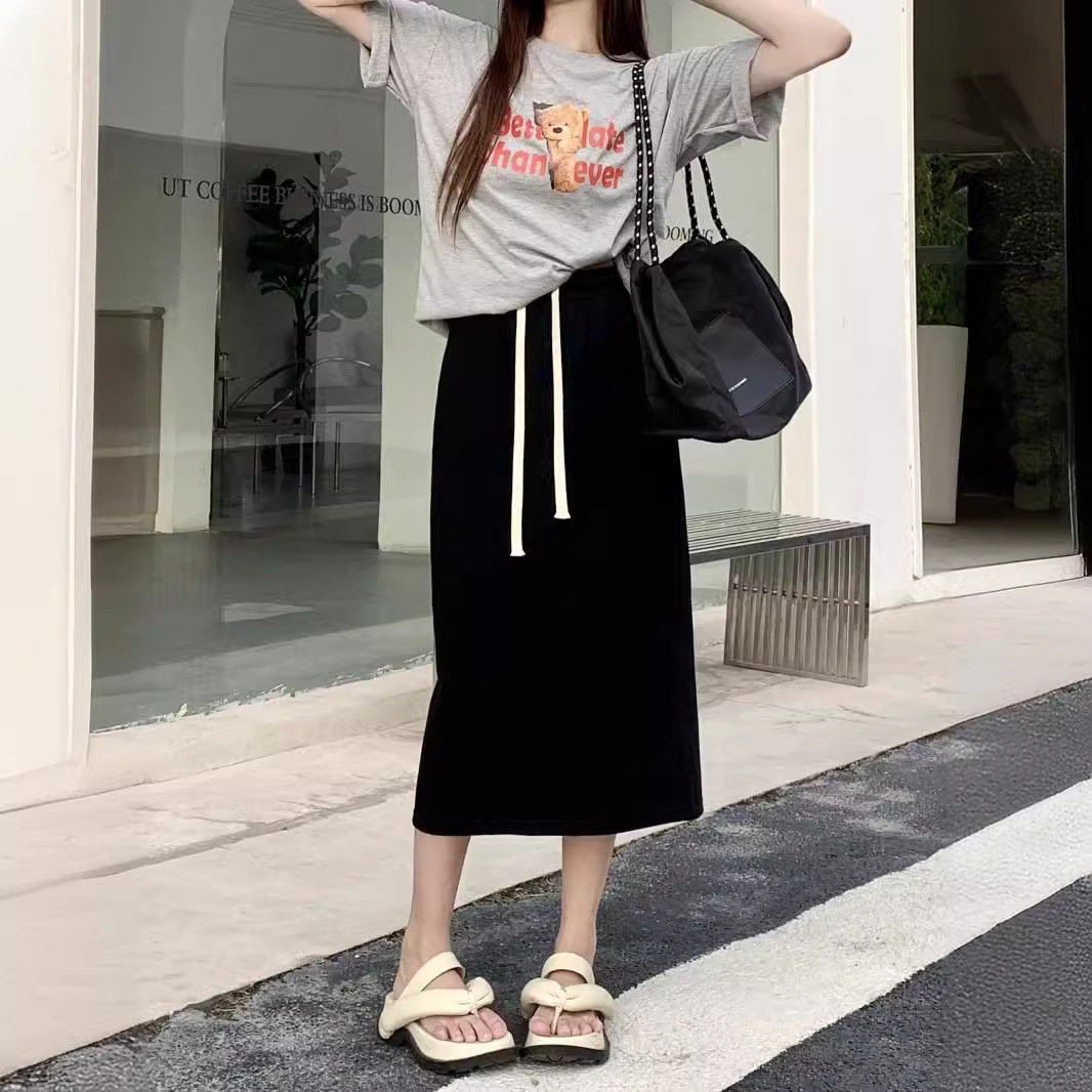 NK3120 skirt women spring and summer high waist slit hip straight long skirt a-line mid-length one-step skirt