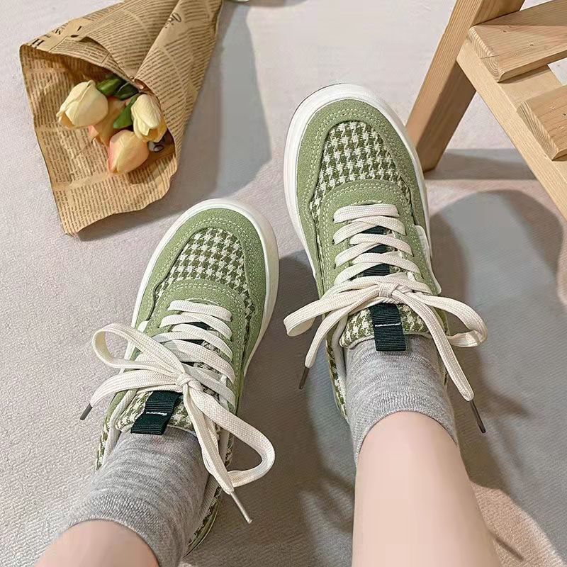 Ddmywed Matcha Green Spring New Canvas Niche Slimming Qianniao Grid Board Ins Trendy White Shoes For Student Women Chinese Brand Shoes F0106-26.5 ddmy