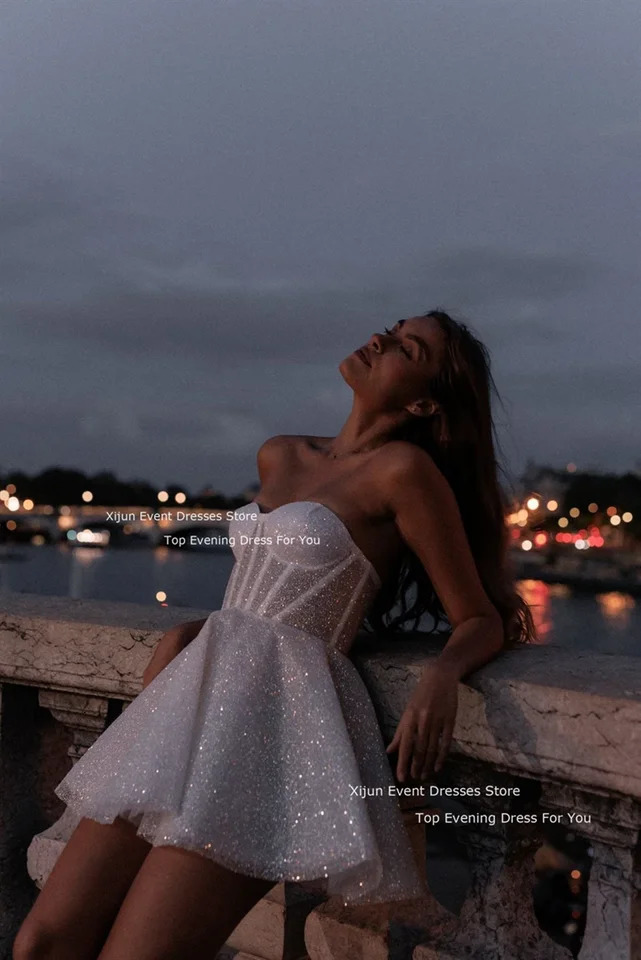Xijin Glitter Wedding Dress Sweetheart Sleeveless Ball Dress Chiffon Mini Bridal Dress Bridal Dress Vestdos De Novia 250103