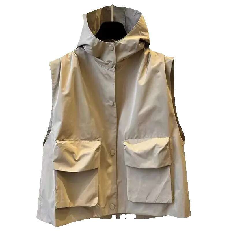 Fashion Solid Color Pockets Korean Hooded Vests Coats Men's Clothing 2025 Autumn New Loose Casual Tops Young Style Jackets