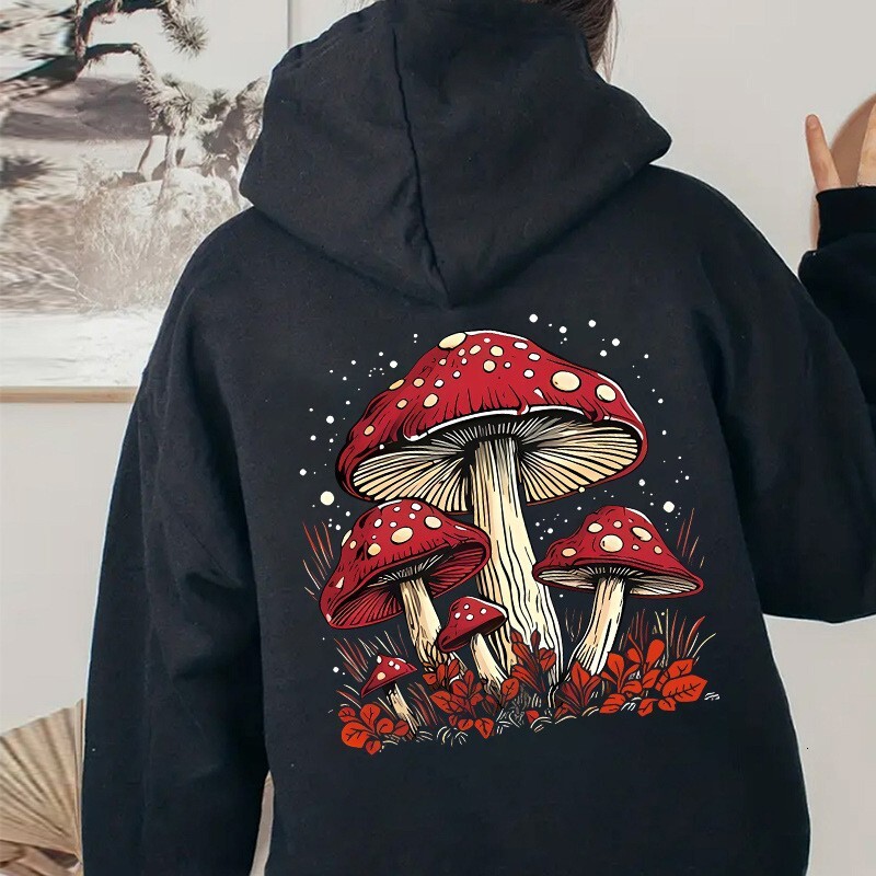 Autumn and Winter New Mushroom Fashion Printed Velvet Hoodie Multi functional Couple Coat