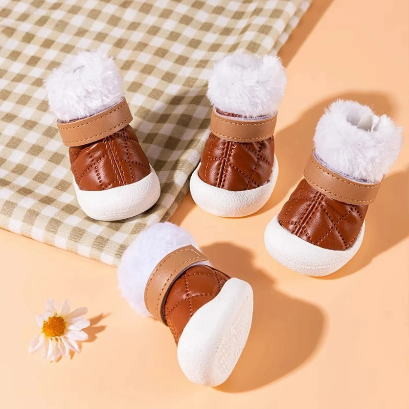 4pcsset Pet Dog Shoes Winter Warm Shoes for Small Medium Dogs Anti-slip Puppy Rain Snow Boots Footwear Cat Dog Walking Sneakers 250106