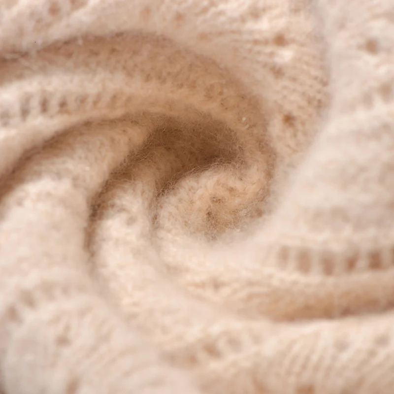 Cashmere Pullover Sweater AutumnWinter Casual Hollow Knit Loose Round Neck Ladies Tops Thickened 100% Pure Wool Blouse 250103