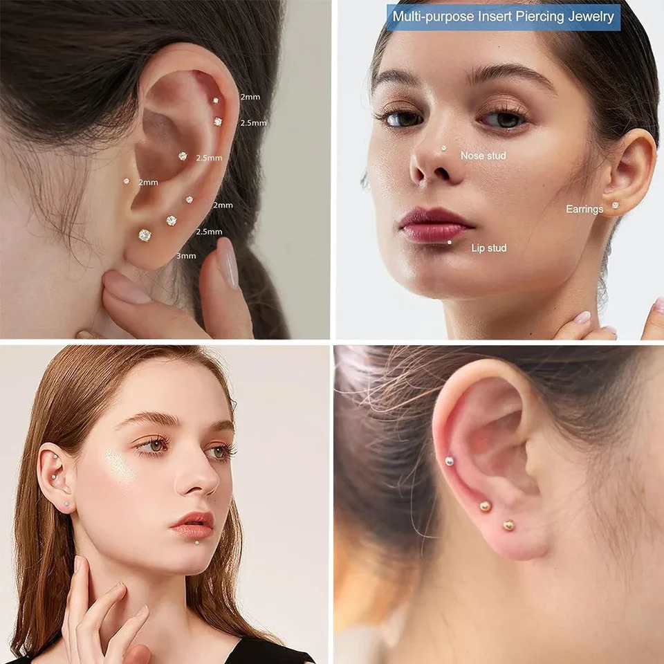 5pcs/lot G23 Threadless Push Pin Labret Stud CZ 16G 18G Cartilage Earring Helix Tragus Nose Stud Lip Piercing Jewelry 250103
