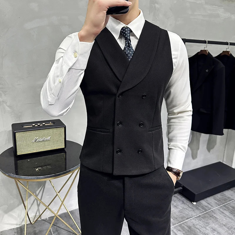 y DoubleBreasted Men Suit Vest Elegant Business Formal Slim Fit Male Waistcoat Wedding Groom Gentleman Vests Jacket Man 250107