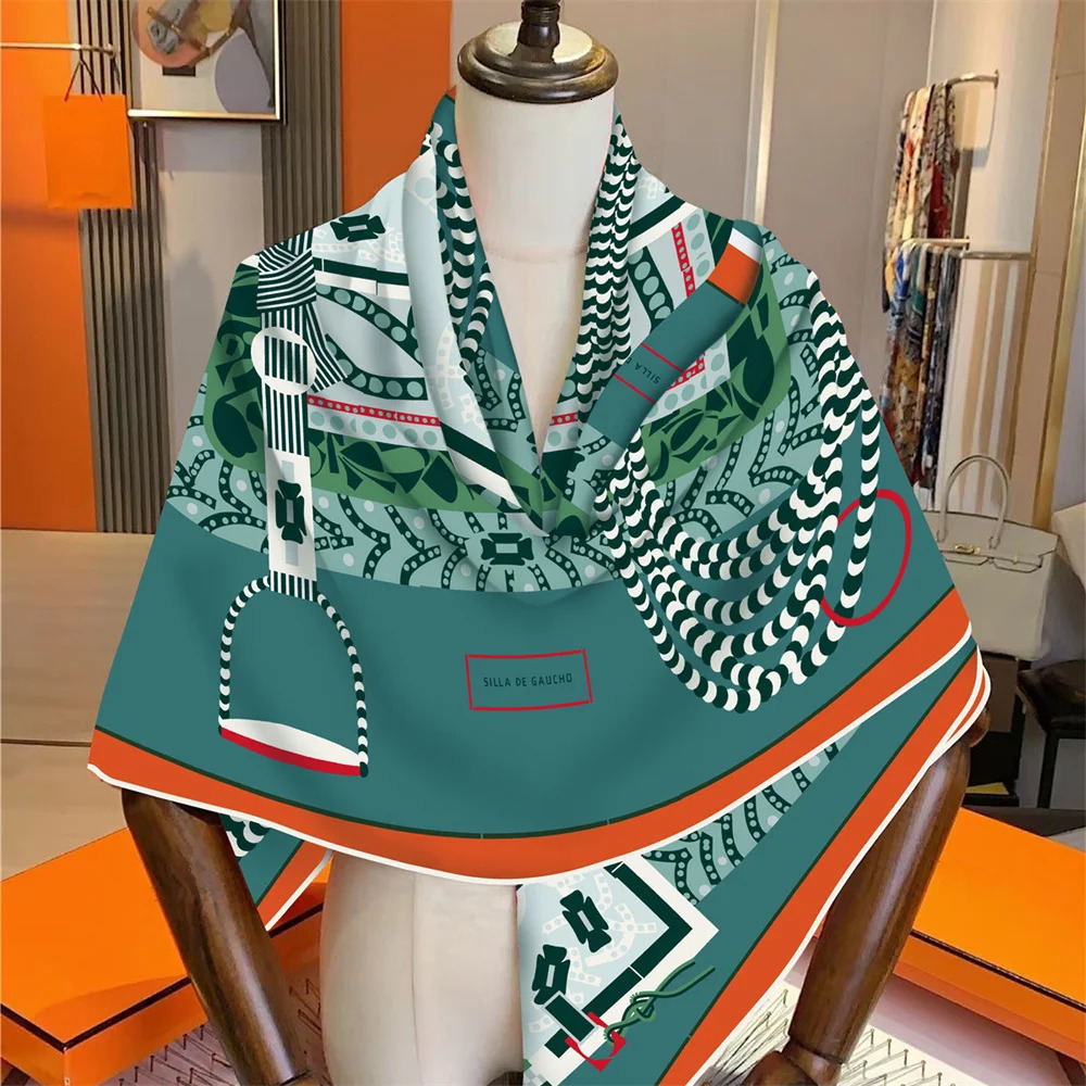 POBING Silk Cashmere Scarf Womens Hand Roll Shawl Saddle Printed Square Scarf Bag Womens Headscarf Big Head Scarf Womens Foulards 250106
