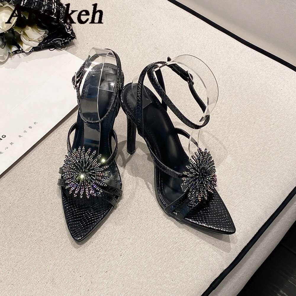 Aneikeh Fashion Rhie Wer Stiletto High Heels Sexy Pointed Toe Runway Sandals Ankle Strap Women Elegant Wedding Banquet