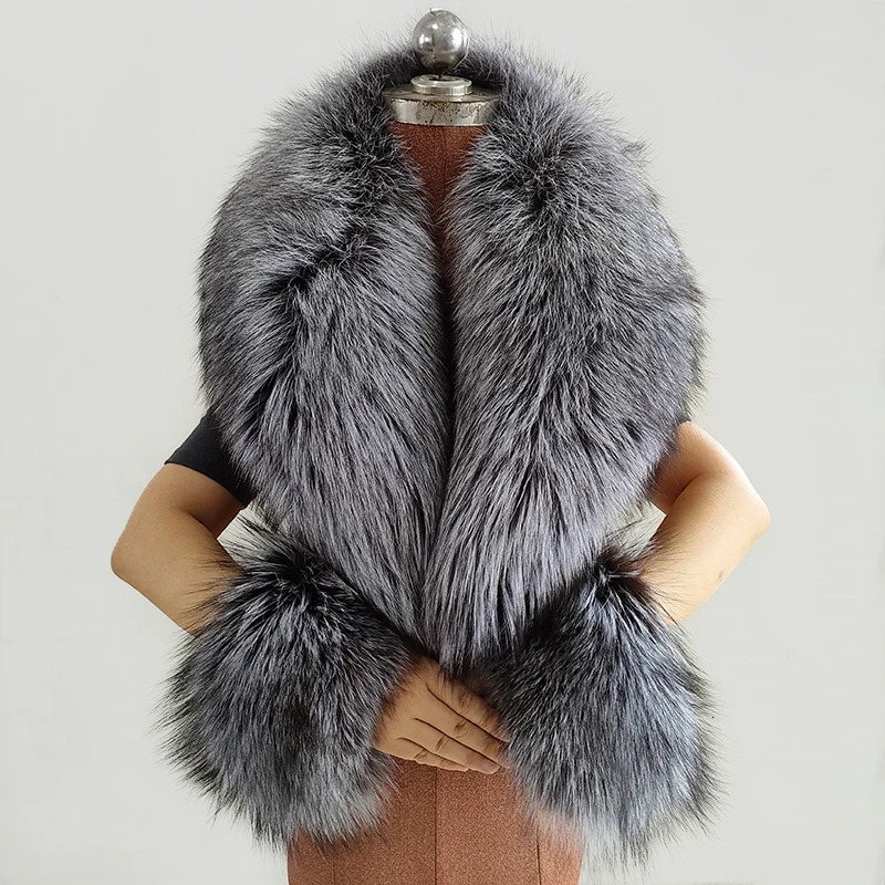Women Winter Real Fox Fur Collar Cuff Set Neck Keep Warmer Scarf Fashion Overcoat Scarves Female Elegant Shawl 250106