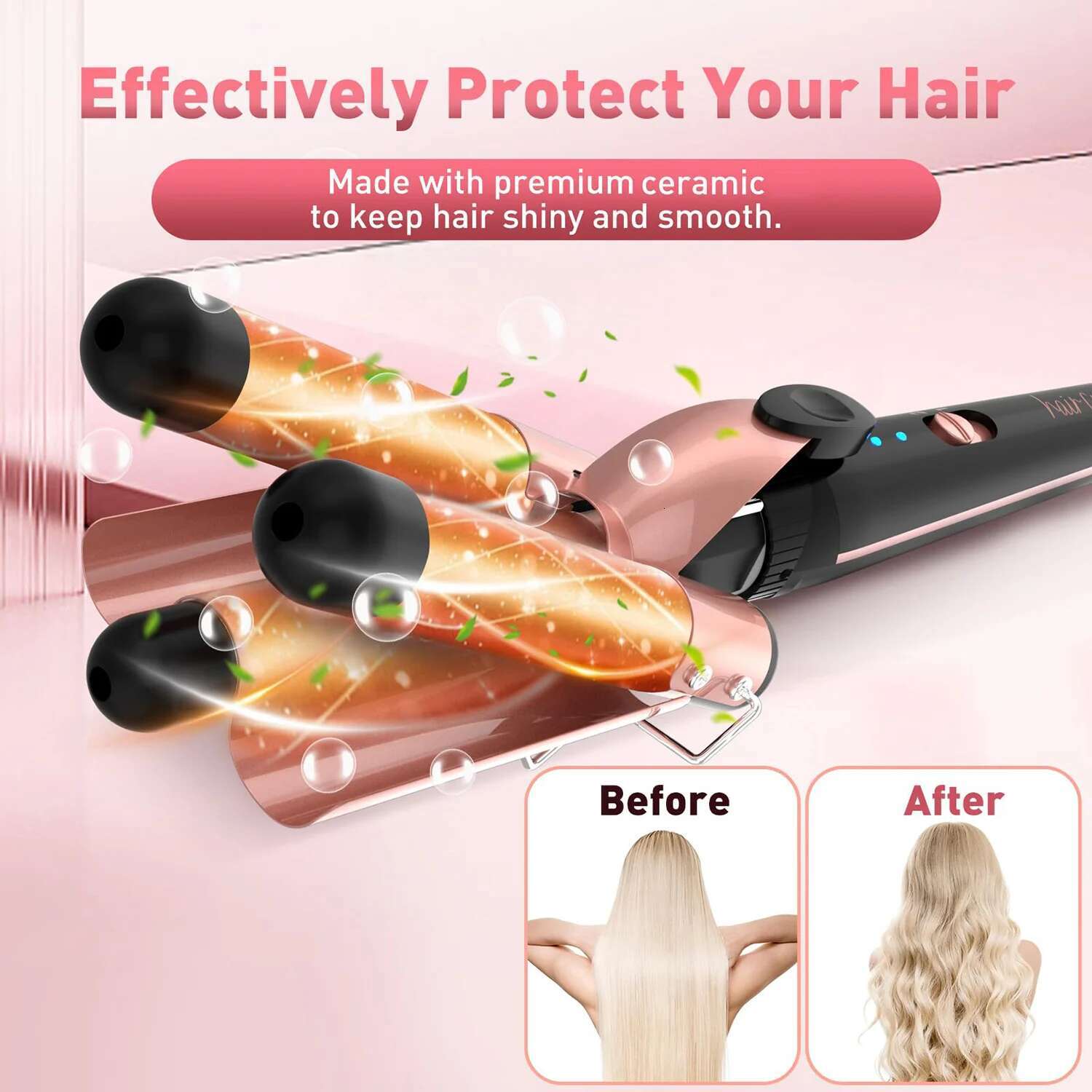 Long Iron Set, 5 in 1 Curg Wand Set with Ceramic Barrel for Long/Medium Hair, Include 2 Clips