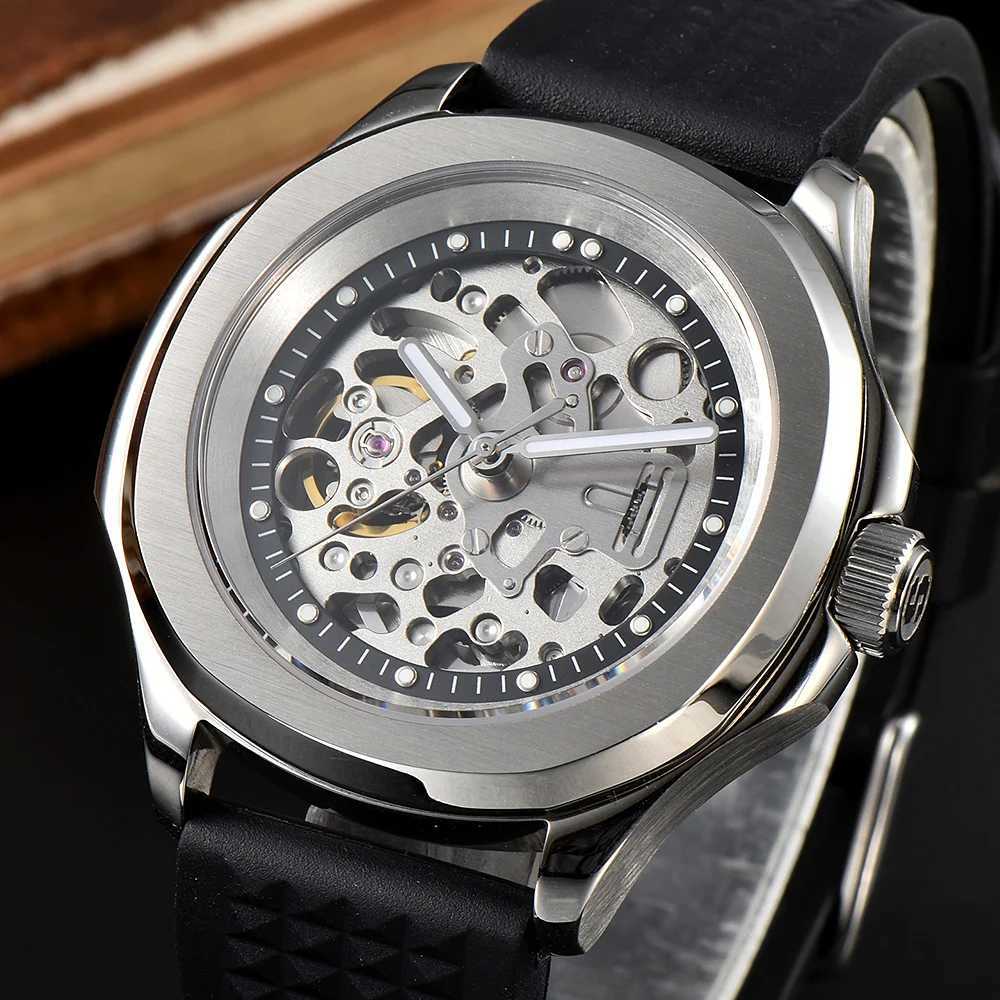 39.5mm NEW Fashion Hollow-out Skeleton Mens Wrist Watch Automatic Mechanical Waterproof Sapphire NH70 Movement rubber strapX250107