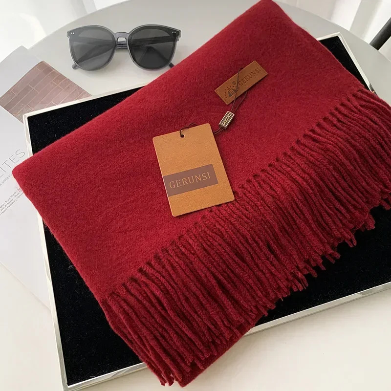 2024 Winter Cashmere Scarf Women Thick Warm Pashmina Shawls Wraps Solid Color Tassel Lady Blanket Echarpe Bufanda Hijab 250106