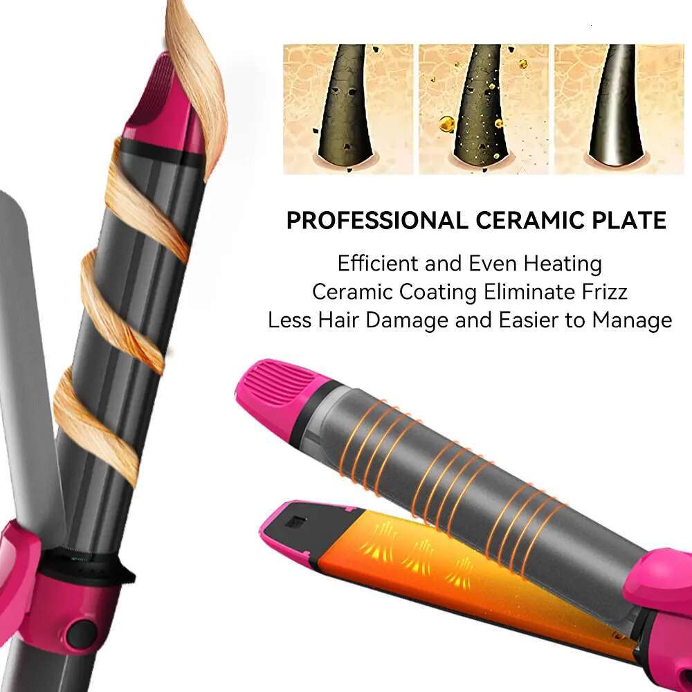 Lescolton 2in1 Ceramic Curg Straightener Hair Curler Roller Straightening Irons Styg TooIs Wands Dual Voltage