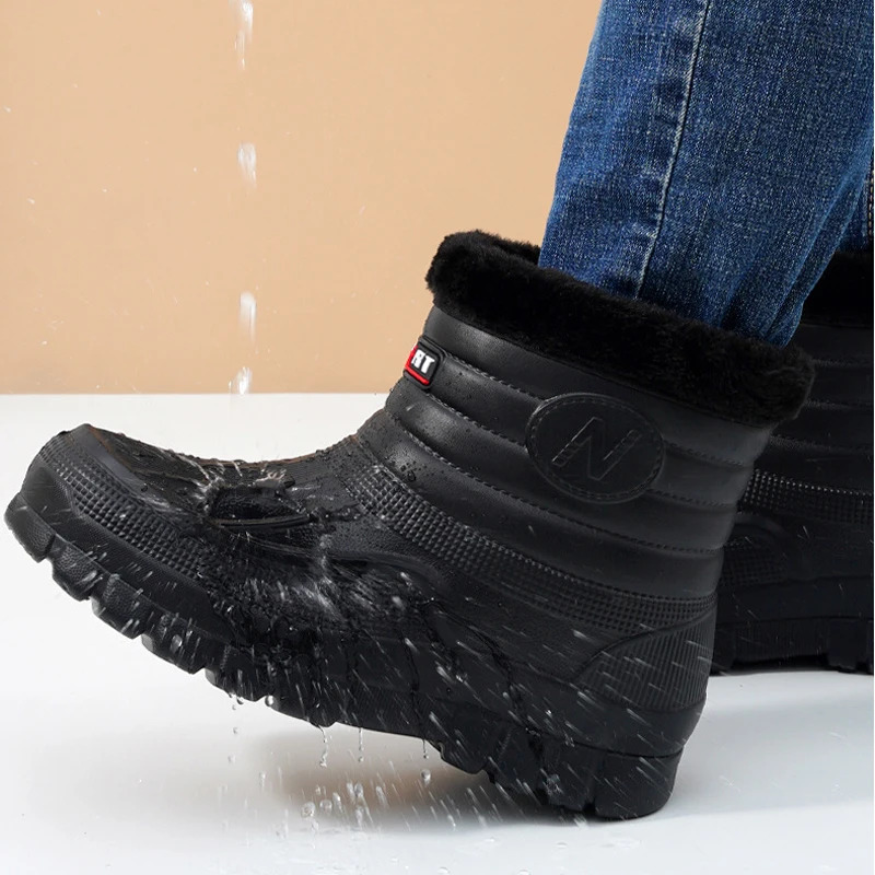 Winter Rain Boots Men Windproof Work Shoes Ankle EVA Rainboots Plush Warm Lightweight Black Slip On Anti-slip Wear-resistant 250106