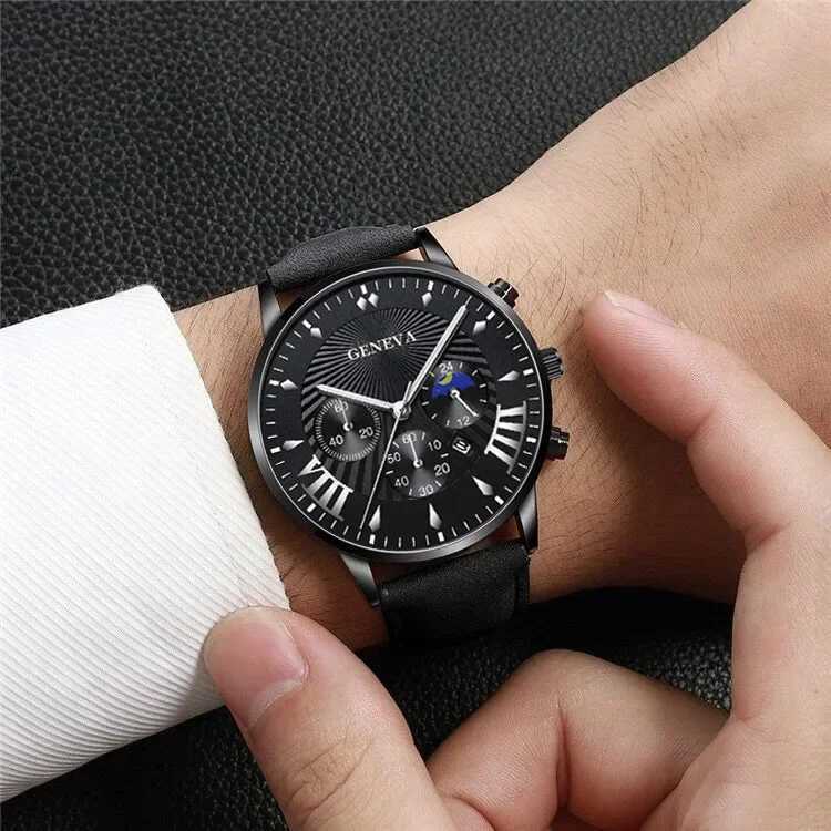 2024 Fashion Mens Sports Watches Man Business Quartz Wristwatch Luxury Black Leather Bracelet Men Casual Clock WatchX250107
