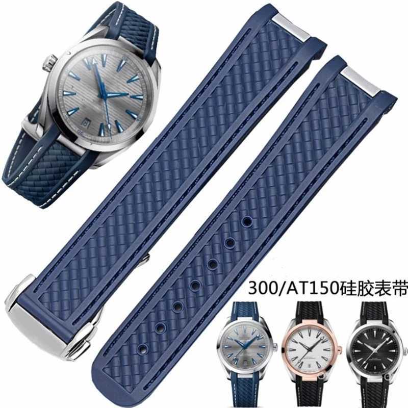 Watch Bands High Grade Curved End Sile Rubber band 20mm Black Blue Waterproof Strap Fit For Omeg Seamaster 300 Speedmaster J250106