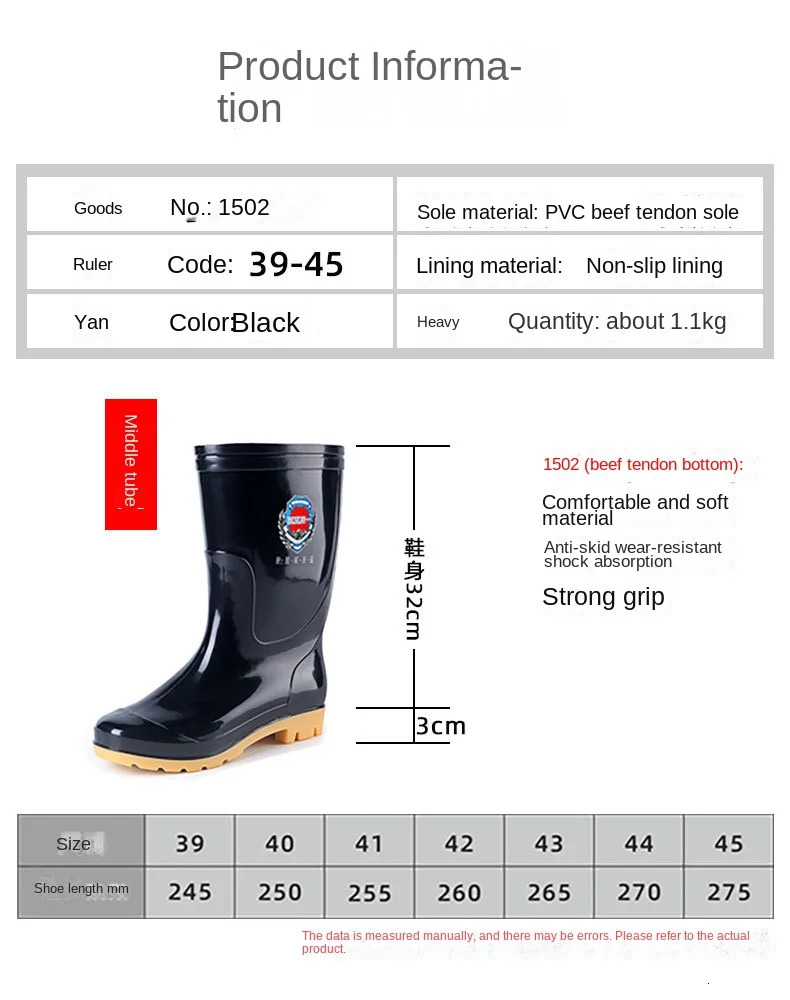 Mid Calf Sole Three Rainproof Shoes Mens Mid Top Rain Boots Labor Protection Black Rubber Shoes Water Shoes 250106