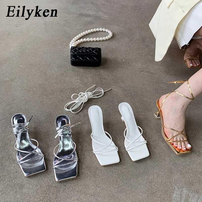 Eilyken Fashion Gold Sier Sandals Thin Low Heel Lace hot Up Re Summer Gladiator Wen Casual Narrow Band Shoes Z250107