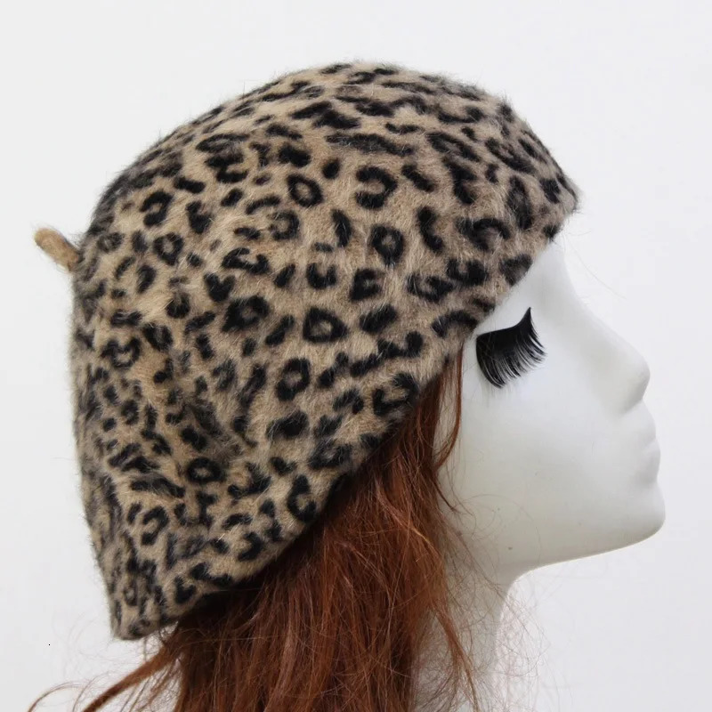 WZCX Rabbit Hair Korean Version Leopard Casual Beret Autumn Winter Fashion WomenS Hat Adult Cap 241218