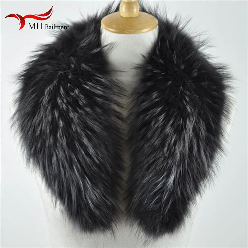 Natural Color Raccoon Fox Real Fur Collar Scarf Genuine Big Size Scarves Warp Shawl Neck Warmer Stole Muffler with Clip Loops #6 250106