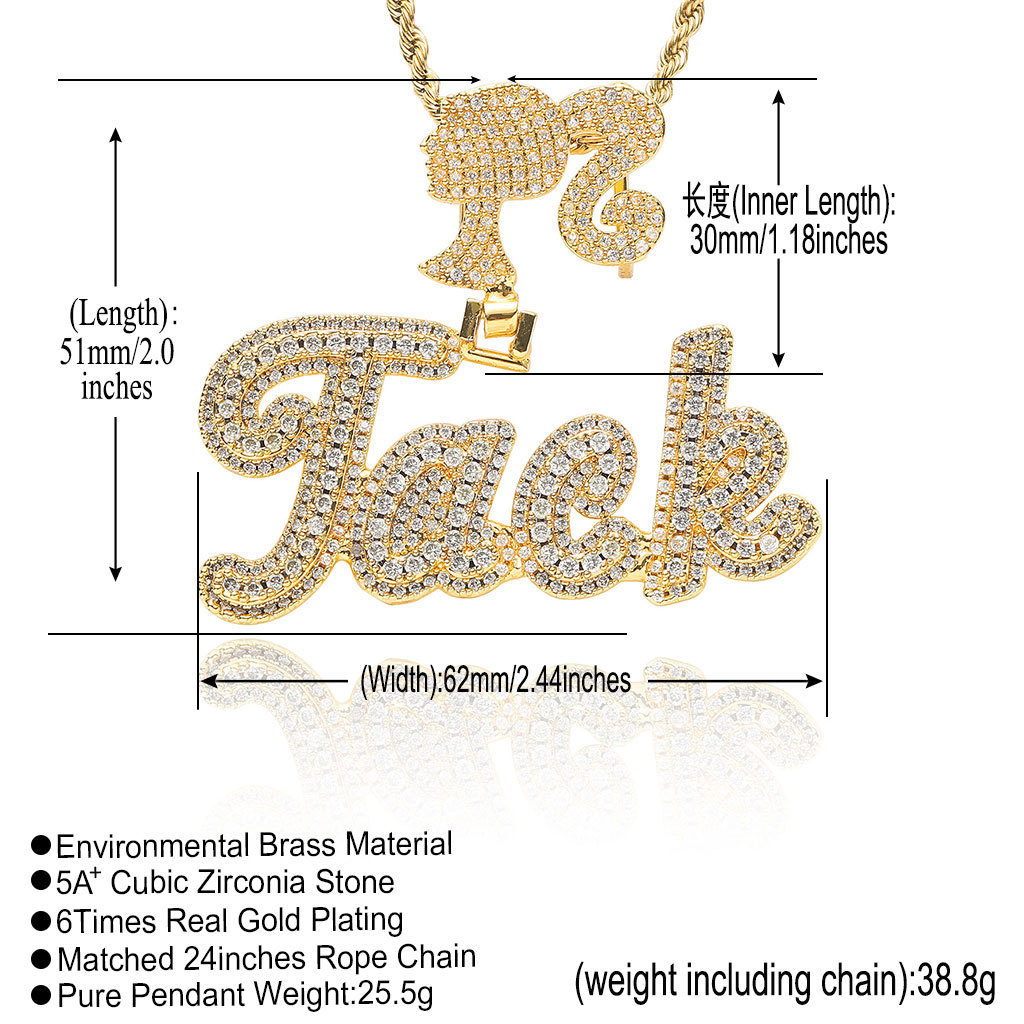 Custom A-Z Name Letters Pendant Necklaces Bling 5A Zircon Jewelry 18K Real Gold Plated Mens Women Gift