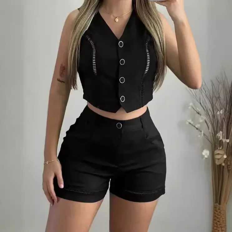 Women Fashion Summer 2 Piece Sets Women Outfit Sveless White Vest Tops + Short Pants Fe Ele Y2K Sets Womens 2 PieceXJ250106