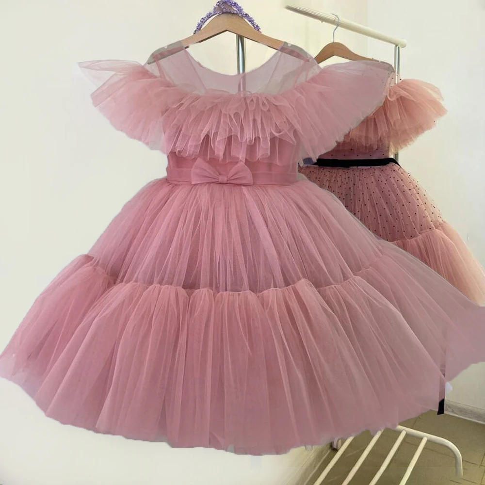 Fluffy Girls Red Party Dresses 3-10 Years Birthday Gala Princess Children Gown Formal Girl Wedding Prom Dress Bridemaid Vestidos 250107