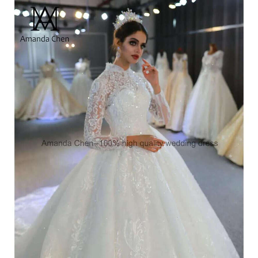 Abito Da Sposa High Neck Lace Applique Wedding Dress Long Sleeve