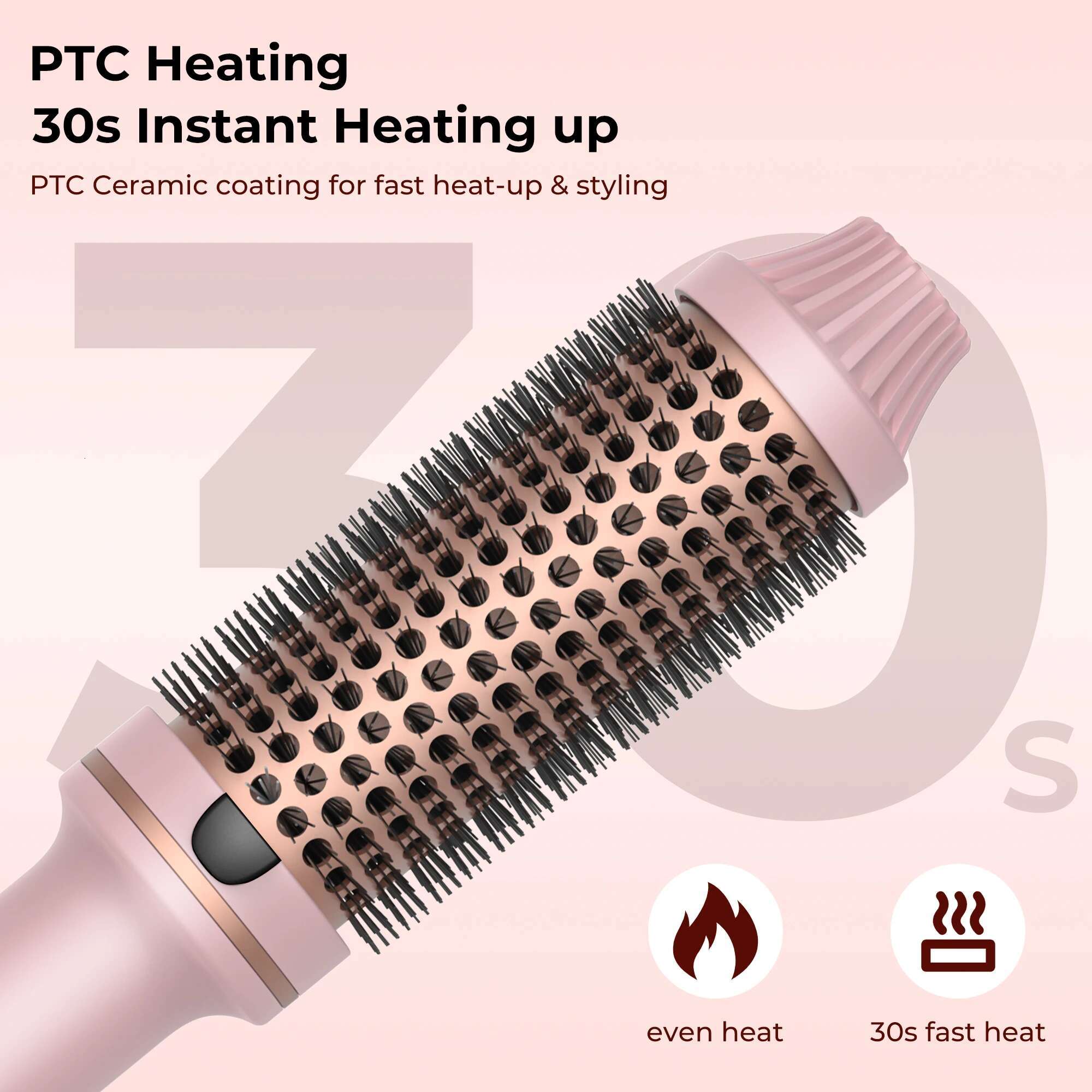 Curg Iron PTC Heated Thermal Ceramic Curler Hot Create Loose & Volume Curls Heating Hair Styg Brush