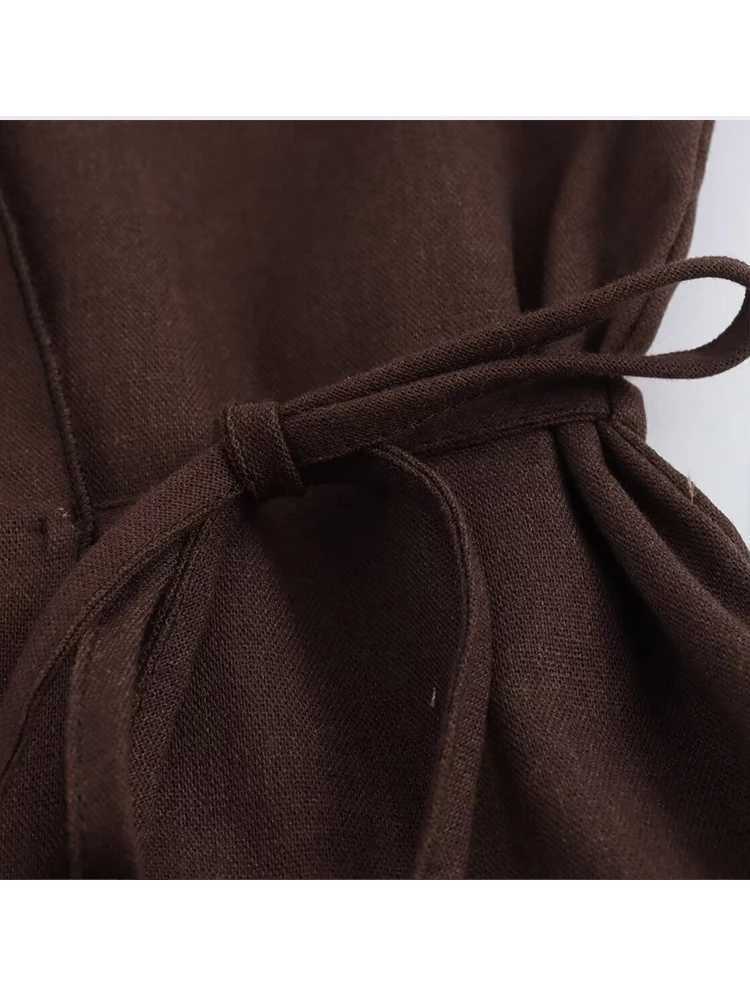 TR Fashion Linen 2 Pieces Women 2024 Spring Summer Kimono Style Loose Lace Up Shirts Tops Womens Wide Leg Pants SetsXJ250106