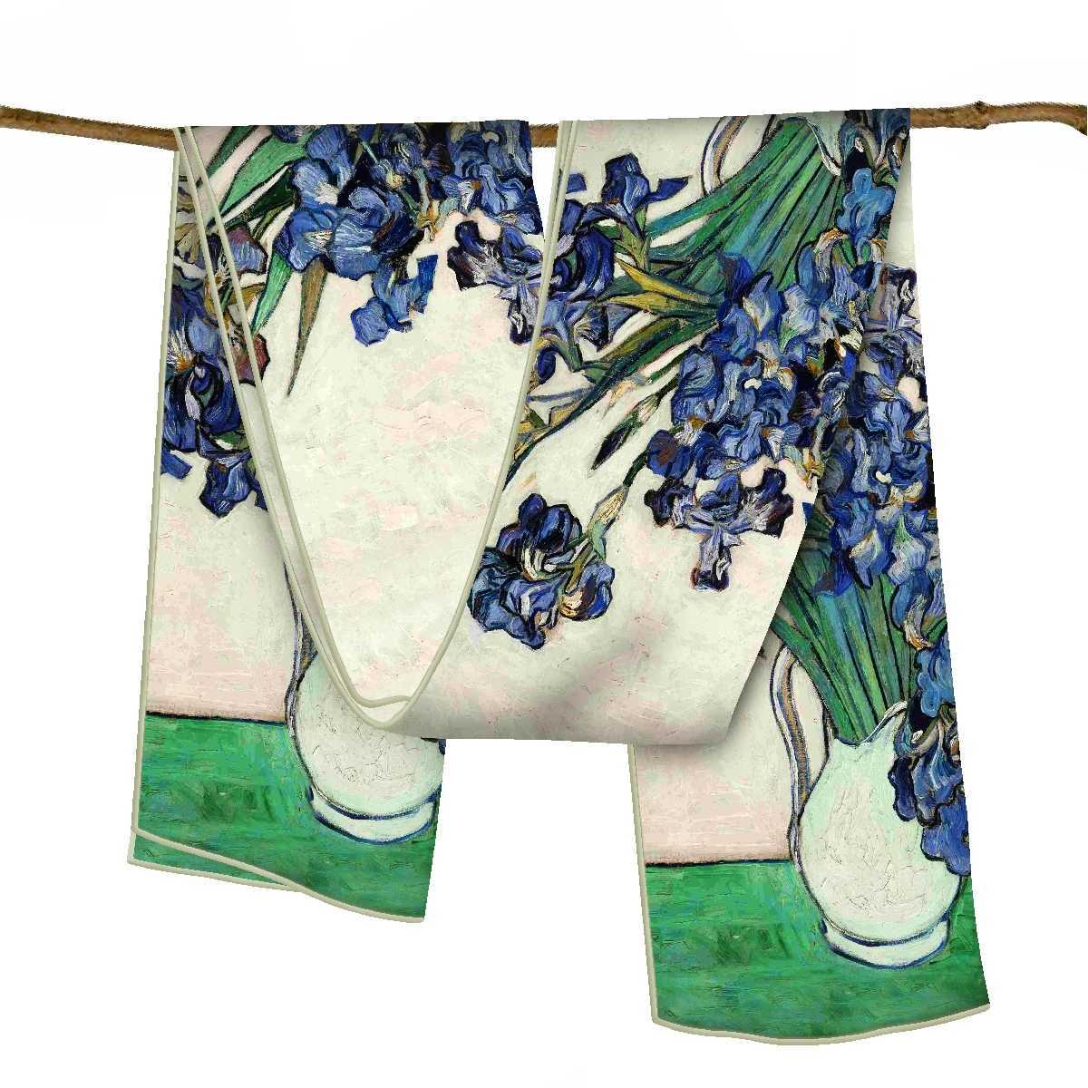 150x40CM Winter Silk Scarf Womens Van Gogh Oil Painting Handmade Roll Shawl Warm Long Coat Shoulder Bag Pashmina Bandana W250107