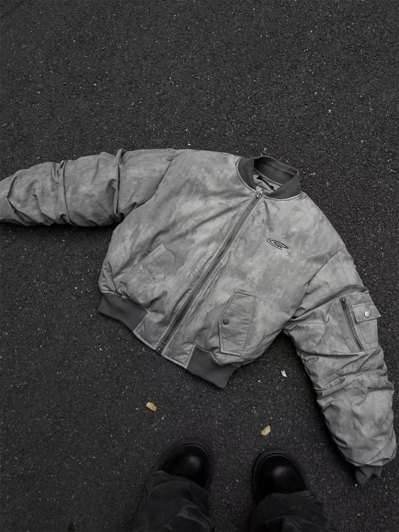 Retro Wasteland Wind Jackets Pleated Design Flight Jacket Baseball Cotton Suit American Parkas Hip Hop Winter Coat New Man