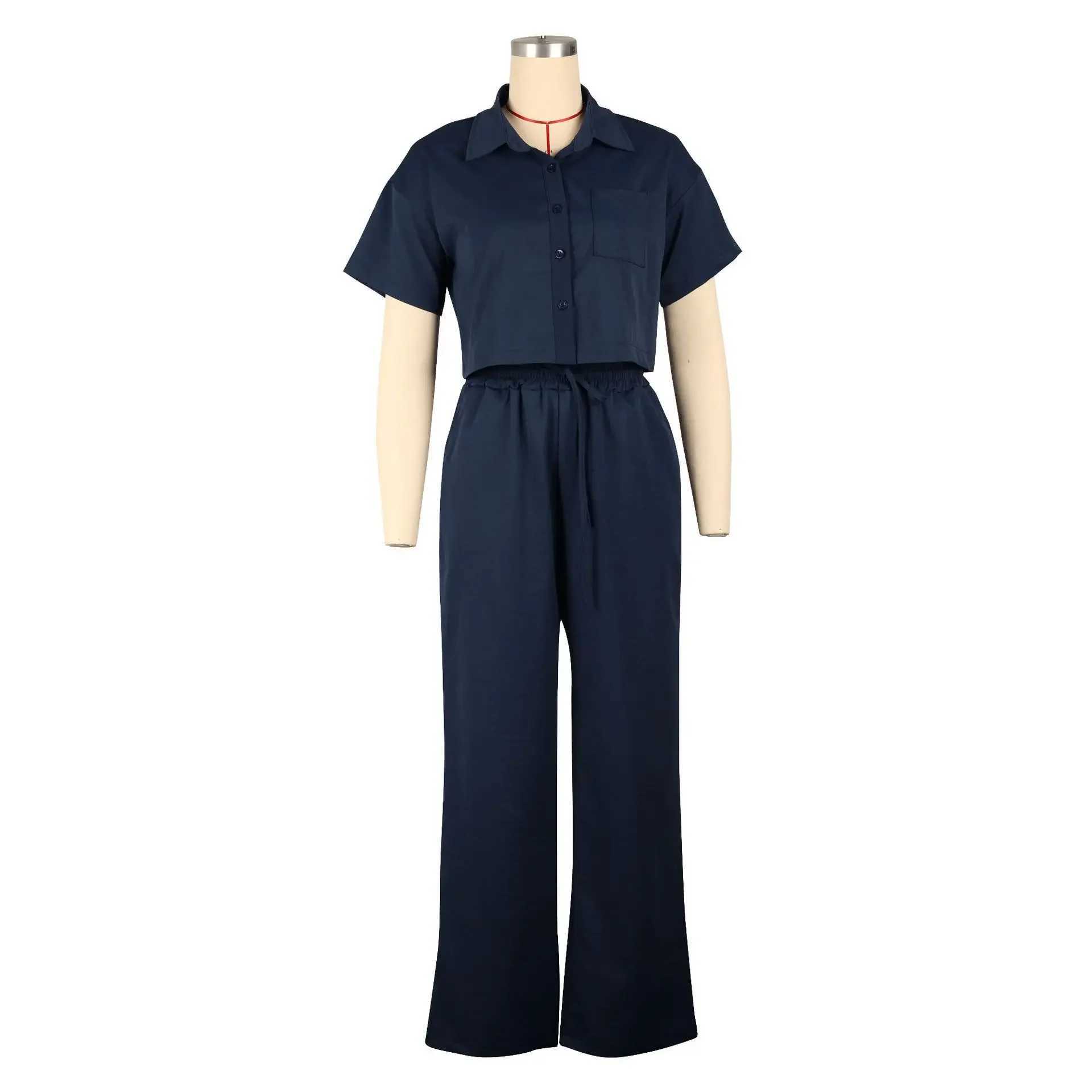 Ele Blouse Set Long Pants Suit Single Breasted Short Sve Shirt Sets Drstring Trousers Suit Work Sets Womens OutfitsXJ250106