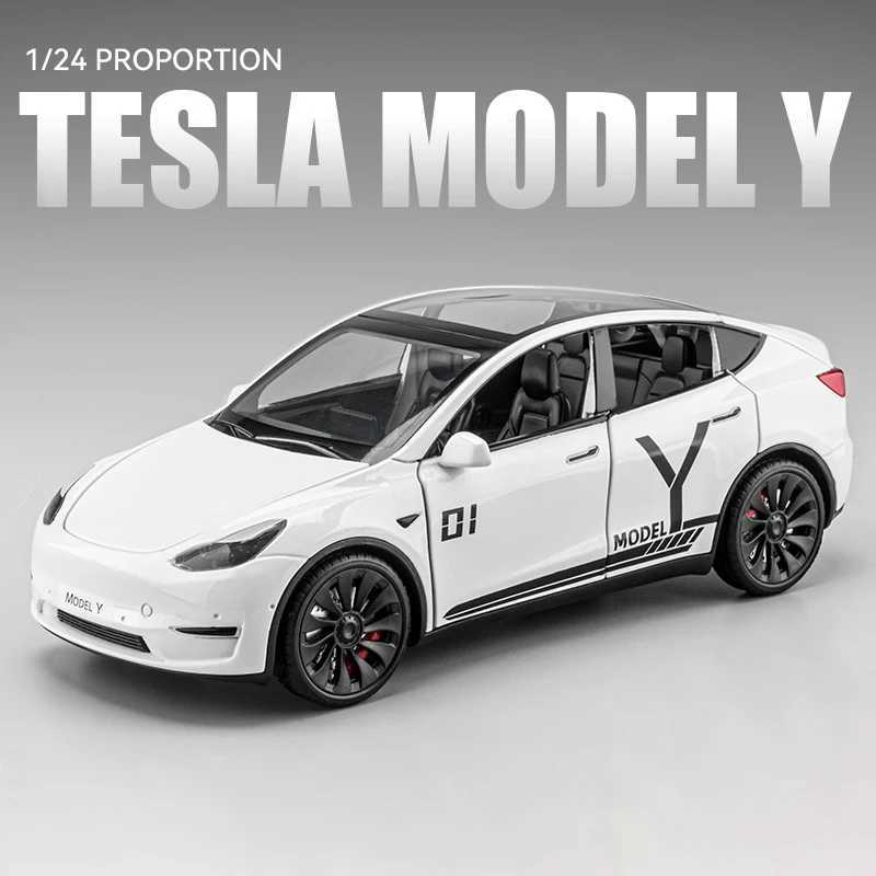 1 24 Tesla Y 3 Charging Pile Alloy Die Casting Car Model Sound and Light Childrens Toy Collectibles Birthday Gift Free shipping