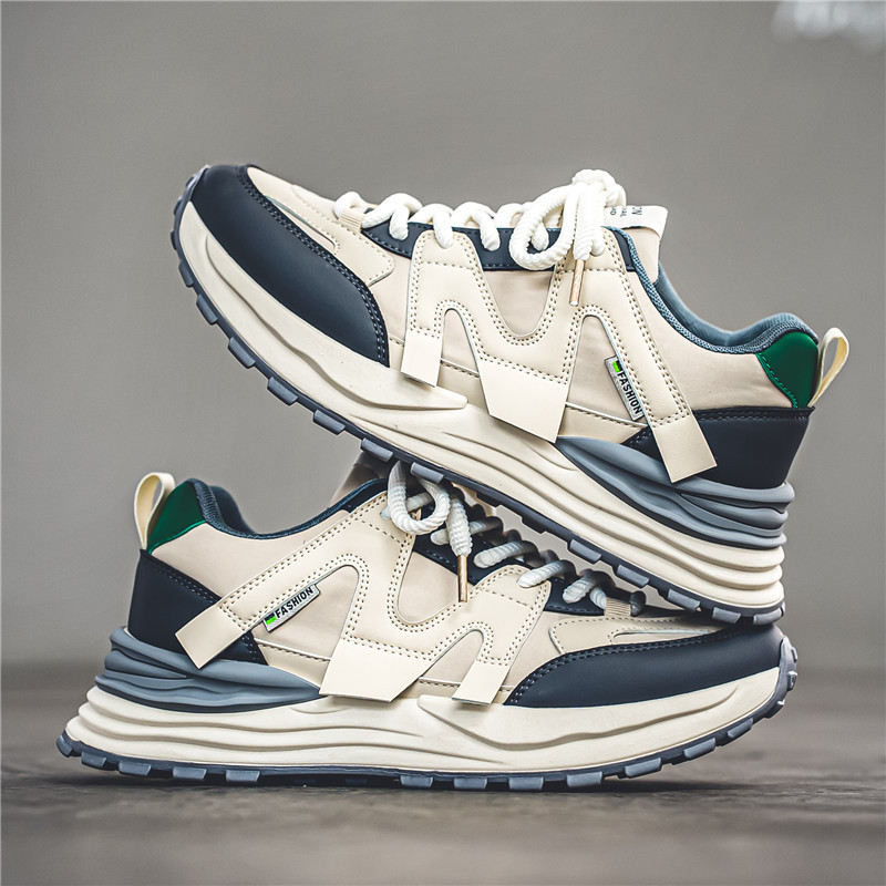 2025 Men Sports Shoes Fashion Thick Sole Anti-slip Versatile Trendy Trainers Shoes Running Hiking Triple Black Beige Grey Free shipping