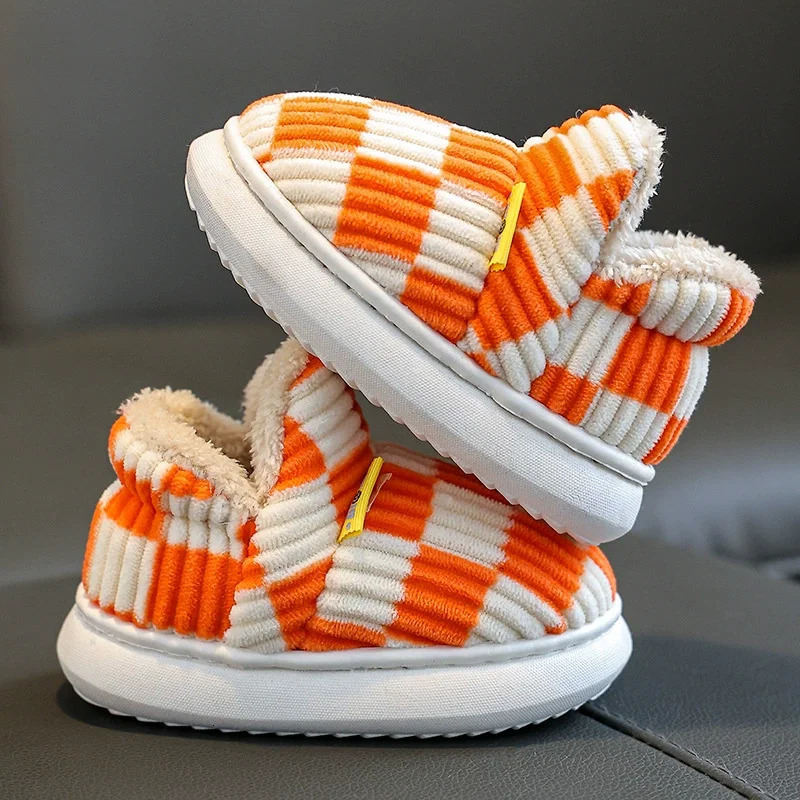 Winter Kids Baby Boys Girls Winter Slippers Checkered Non-Slip Home Indoors Shoes Fashion Warm Children Bedroom Shoes Slippers 250106
