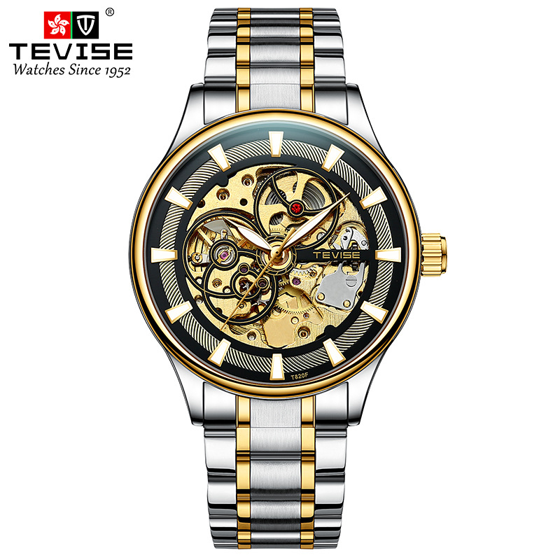 TEVISE Watch Men Luminous Day and Night Star Mechanical Watch, High-end Stylish Waterproof Wristwatch T021-T820F