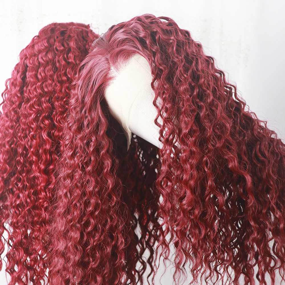 Fashion Long Deep Wave Women Stylish Wine Red 36Inch Natrual Curly Wig Good Texture Heat Resistant Fiber Look Like Human Hair