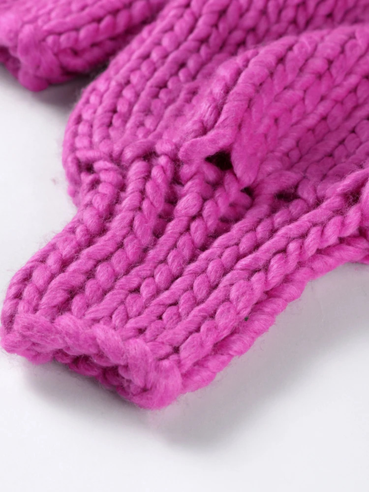 Coarse Twist Knit Womens Cardigan Rose Loose Long Lantern Sleeve V-neck Female Short Sweater 2024 Autumn Winter Lady Knitwear 241225