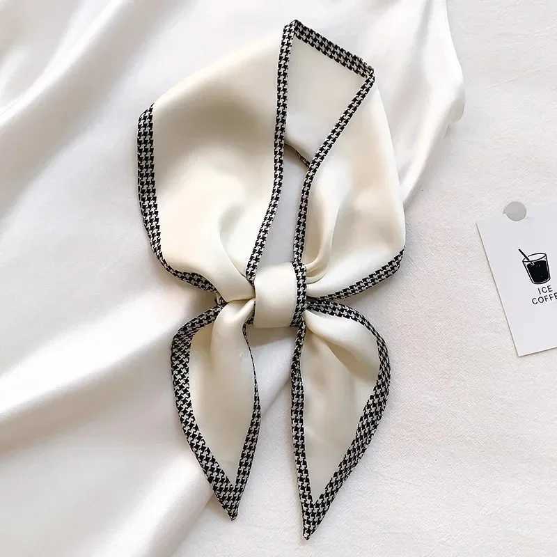 Silk long scarf womens leopard flamingo print luxury hair clip narrow scarf small collar summer headband womens ribbon W250107