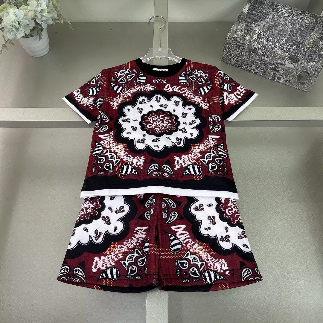 Kids girls boys vintage floral cotton outfits sets fashion new summer designer turn down collar tshirts with loose short pants childrens girl boy clothes