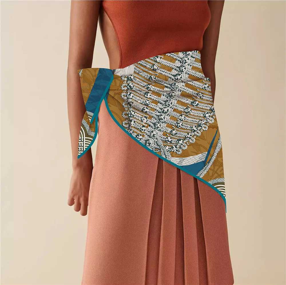 90cm Silk Scarf Womens Saddle with Printed Square Scarf Head Echarpes Silk Foulards Womens Bag Beach Shawl Bandana Womens Headscarf W250107
