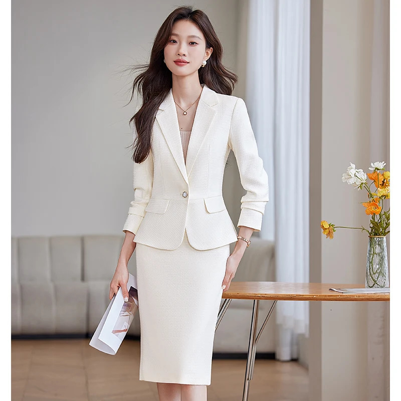 ZJYT Office Lady One Button Blazer Skirt Sets Womens Suit Elegant Conjuntos Para Mujeres 2 Piezas Work Outfit White 2025 Spring 250106