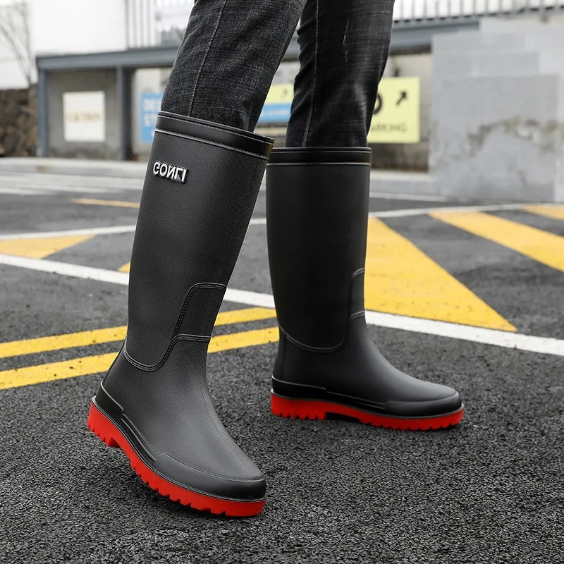 Mens Rain Shoes Rain Boots Adult Mid Length Fashionable Korean Water Shoes Soft and Non Slip Thick Soles 250106