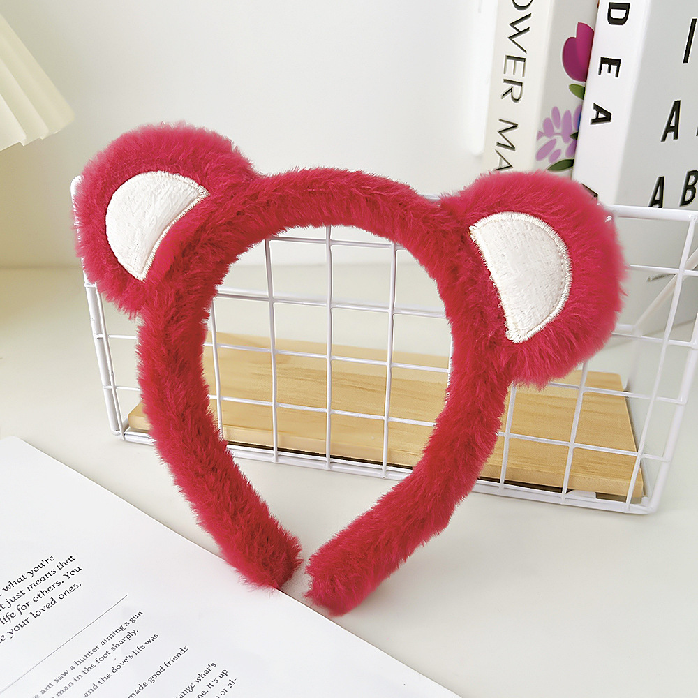Girl Cute Plush Hair Hoop Autumn/Winter Compression Cartoon Beast Ear Head Hoop Internet Red Strawberry Bear Hair Hoop