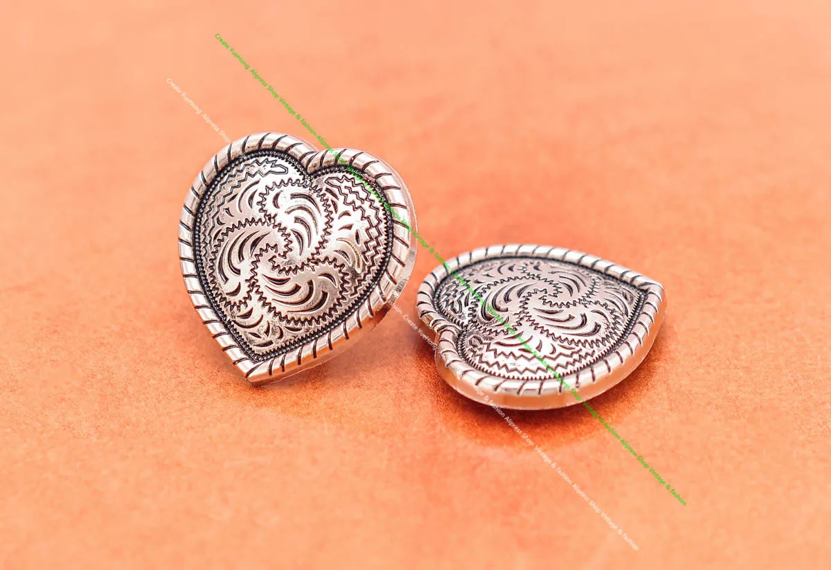 10Pcs Western Silver Black Love Heart Floral Rope Side Engraved Leathercraft Belt Headstall Horse Saddle Tack Conchos Screwback 241230