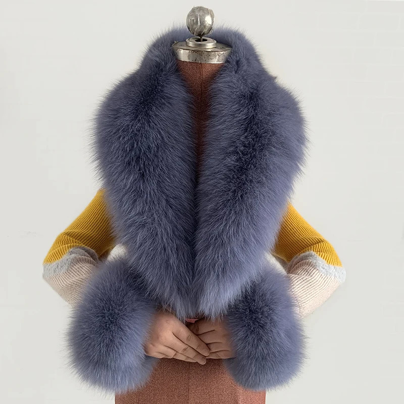 Women Winter Real Fox Fur Collar Cuff Set Neck Keep Warmer Scarf Fashion Overcoat Scarves Female Elegant Shawl 250106