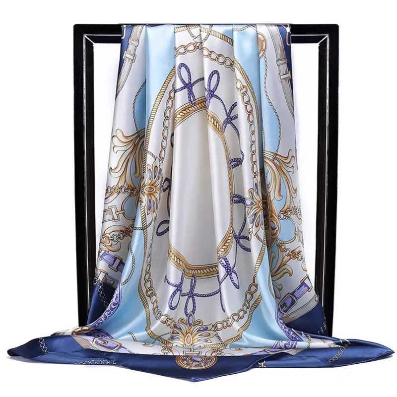 90 * 90cm Luxury High Quality Silk Spring Automatic Womens New Printed Scarf Fashion Sunlight Screen Large Size Shark Tourist Sea View Muffler W250107