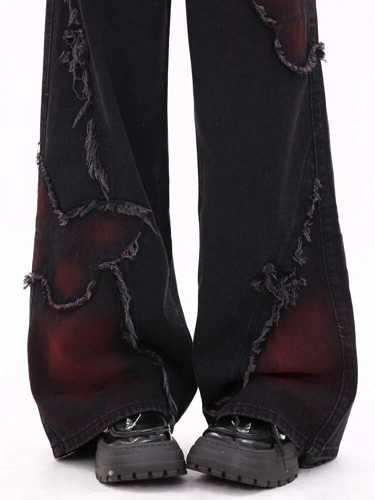 WCFCX STUDIO Women's Black Baggy Jeans Haruku Y2k Aesthetic Butterfly Denim Trousers Korean Jean Vintage Wide Leg Pants