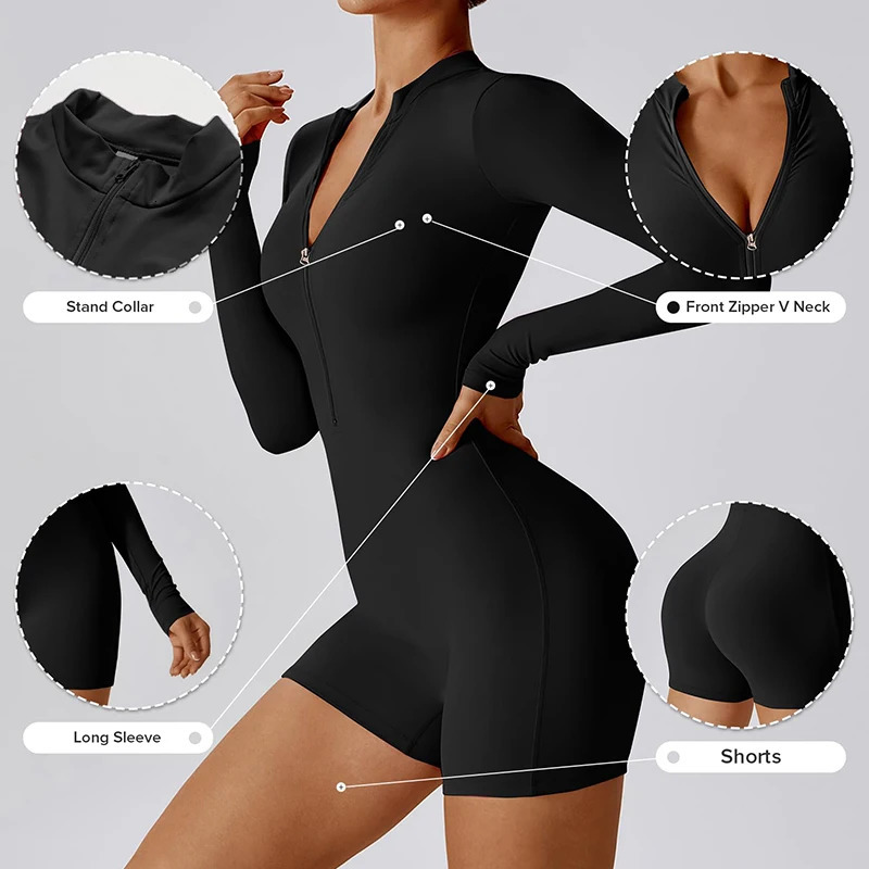 Zipper Sports Jumpsuits Womens Tracksuit OnePiece Fitness Suits Gym Clothing Female Sexy Long Sleeve Workout Overalls 250103