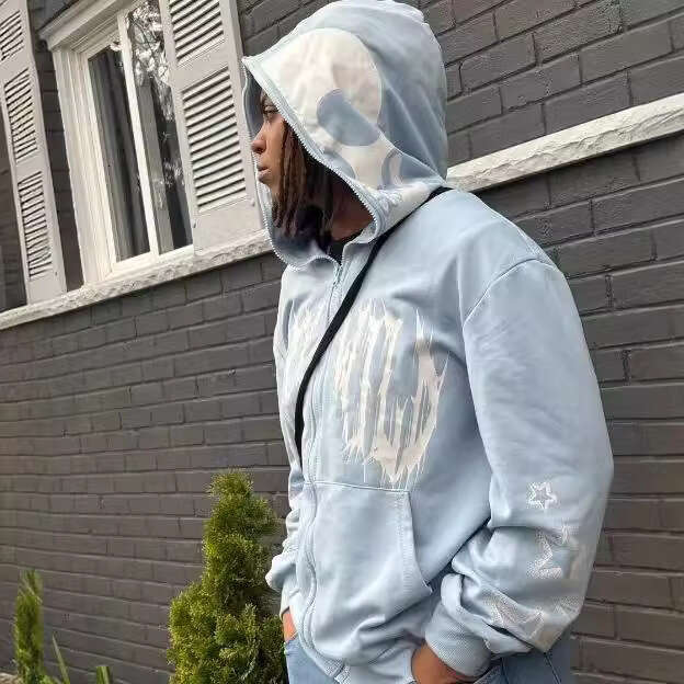 fashion new hoodie loose hooded skull star print zipper jacket